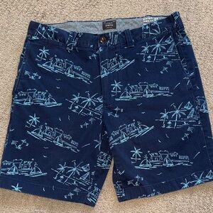 J. Crew Navy Blue Tropical Print Stretch Shorts - Size 32 Waist - 9” Inch Inseam